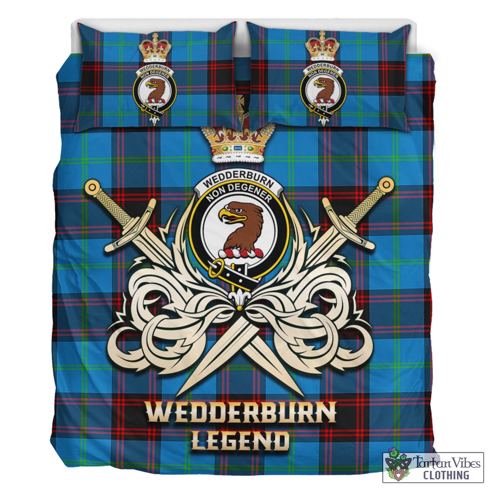 Tartan Vibes Clothing Wedderburn Tartan Bedding Set with Clan Crest and the Golden Sword of Courageous Legacy