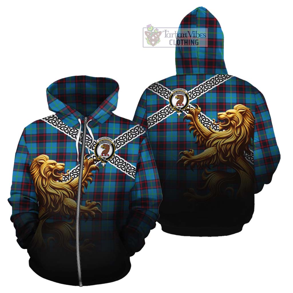 Wedderburn Crest Tartan Cotton Hoodie with Golden Lion Emblem Celtic Style Zip Hoodie - Tartan Vibes Clothing