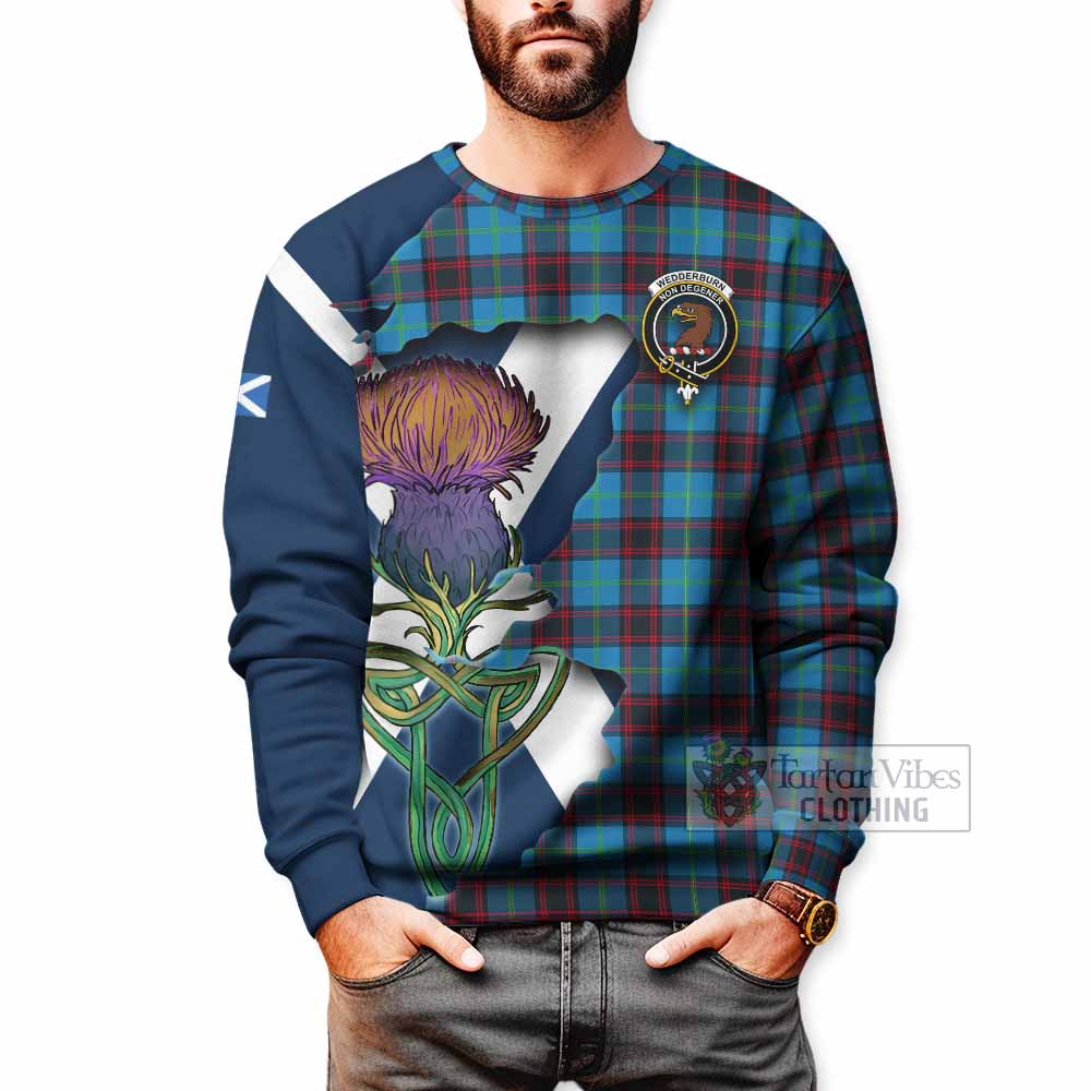 Tartan Vibes Clothing Wedderburn Tartan Family Crest Sweatshirt Scottish Thistle Celtic Inspired