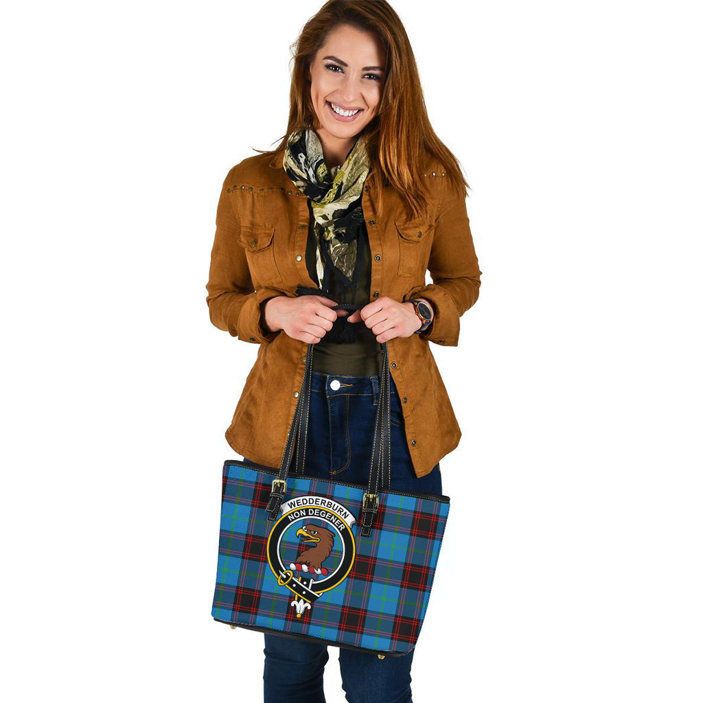 Wedderburn Tartan Leather Tote Bag with Family Crest - Tartan Vibes Clothing