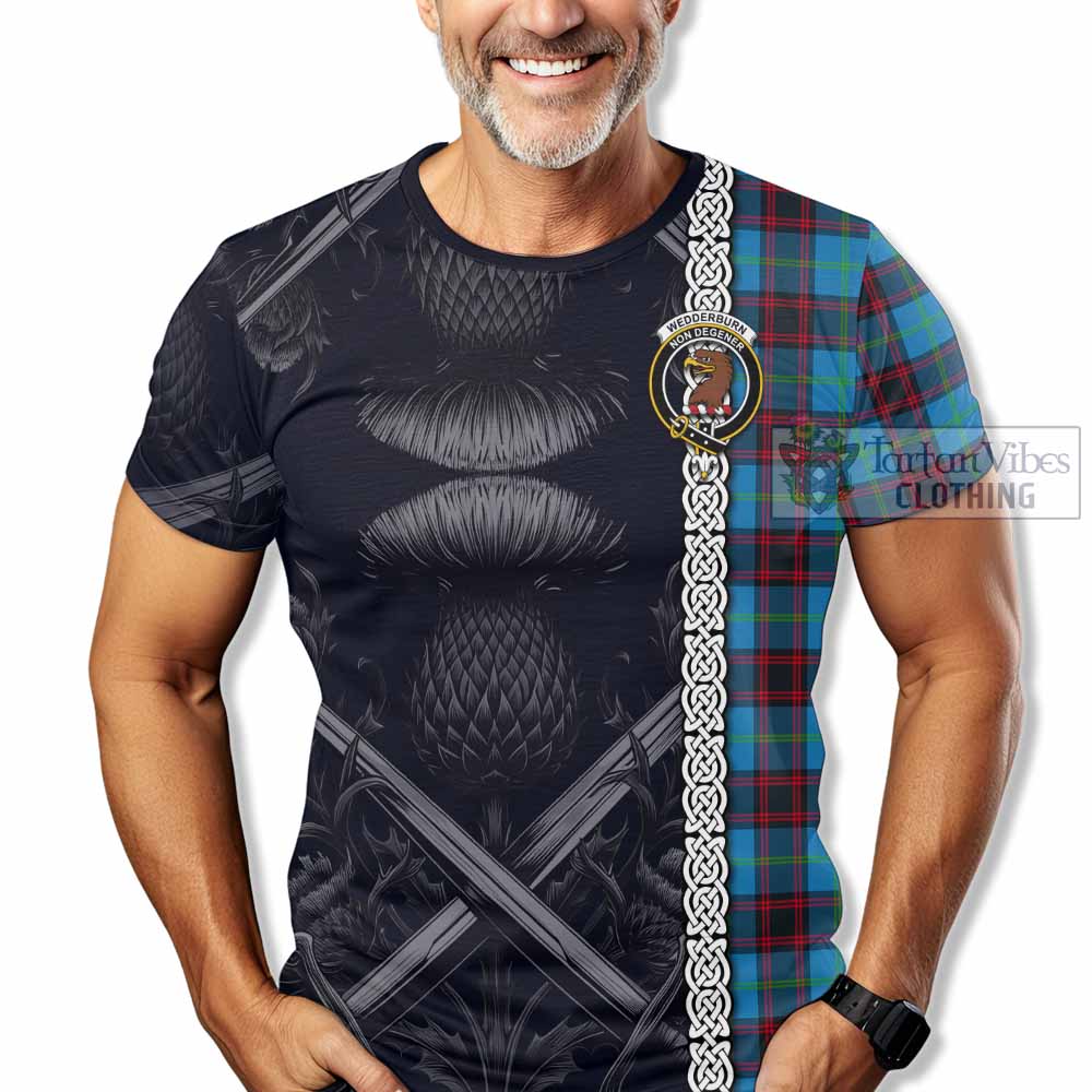 Wedderburn Tartan T-Shirt with Family Crest Cross Sword Thistle Celtic Vibes - Tartan Vibes Clothing