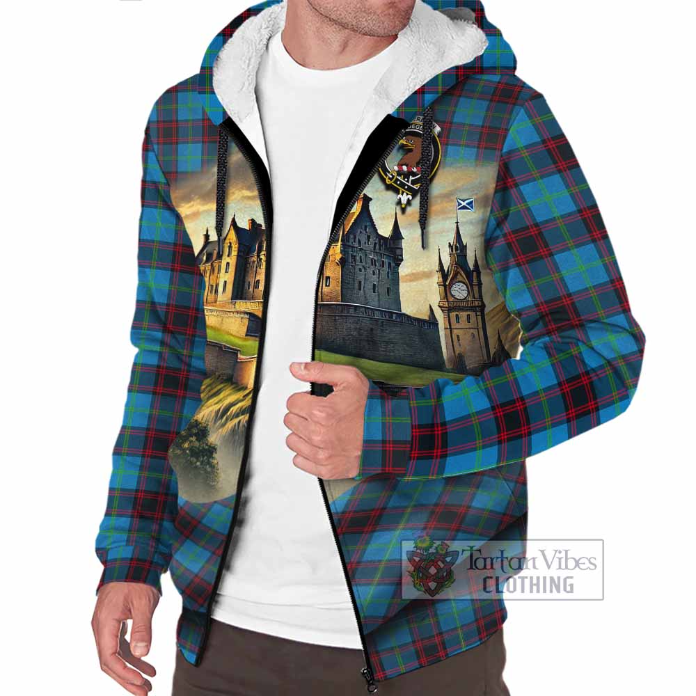 Wedderburn Tartan Family Crest Sherpa Hoodie with Scottish Ancient Castle Style - Tartan Vibes Clothing