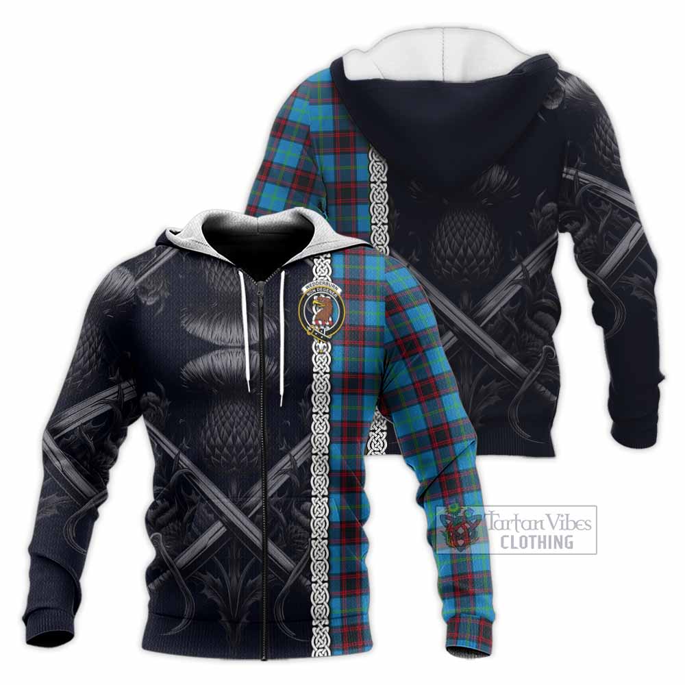 Wedderburn Tartan Knitted Hoodie with Family Crest Cross Sword Thistle Celtic Vibes Unisex Knitted Zip Hoodie - Tartan Vibes Clothing