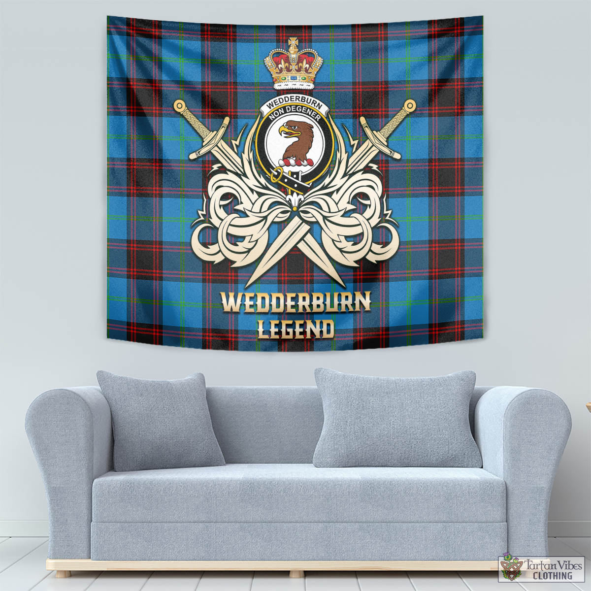 Tartan Vibes Clothing Wedderburn Tartan Tapestry with Clan Crest and the Golden Sword of Courageous Legacy