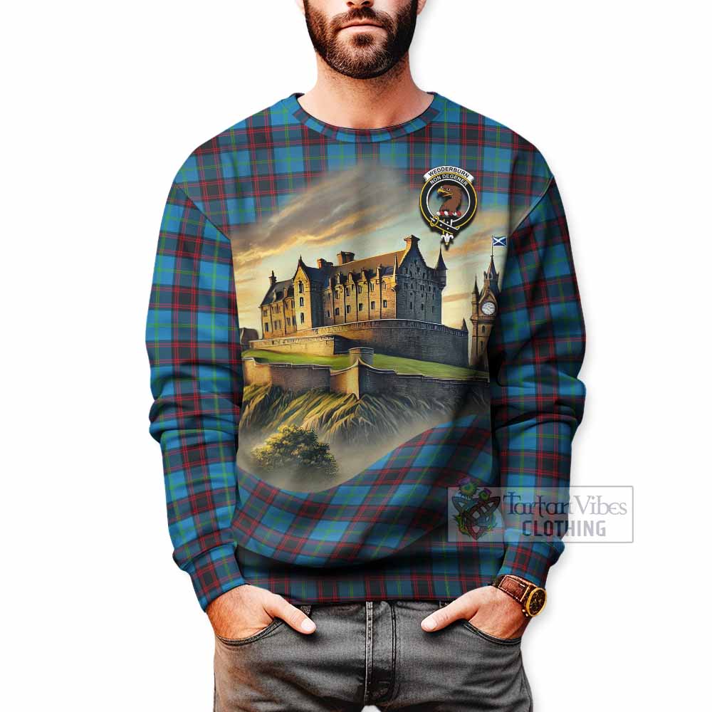 Wedderburn Tartan Family Crest Sweatshirt with Scottish Ancient Castle Style - Tartan Vibes Clothing