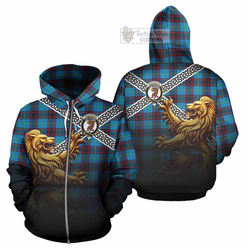 Wedderburn Crest Tartan Hoodie with Golden Lion Emblem Celtic Style Zip Hoodie - Tartan Vibes Clothing