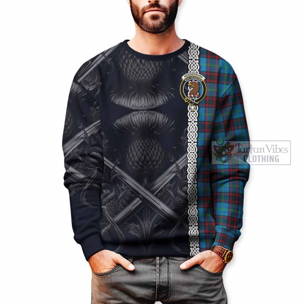 Wedderburn Tartan Sweatshirt with Family Crest Cross Sword Thistle Celtic Vibes - Tartan Vibes Clothing