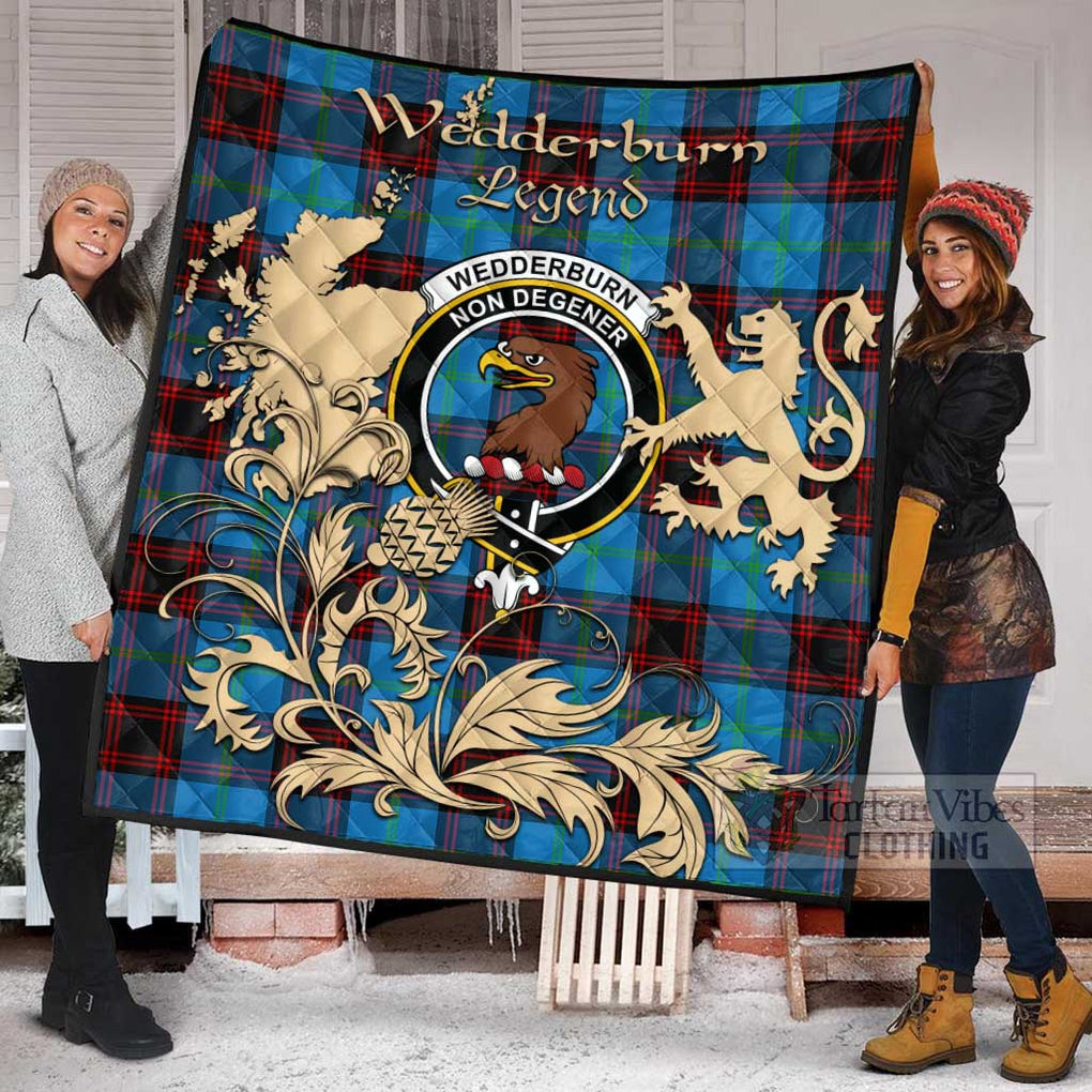 Tartan Vibes Clothing Wedderburn Tartan Quilt with Family Crest and Scottish Symbol Style