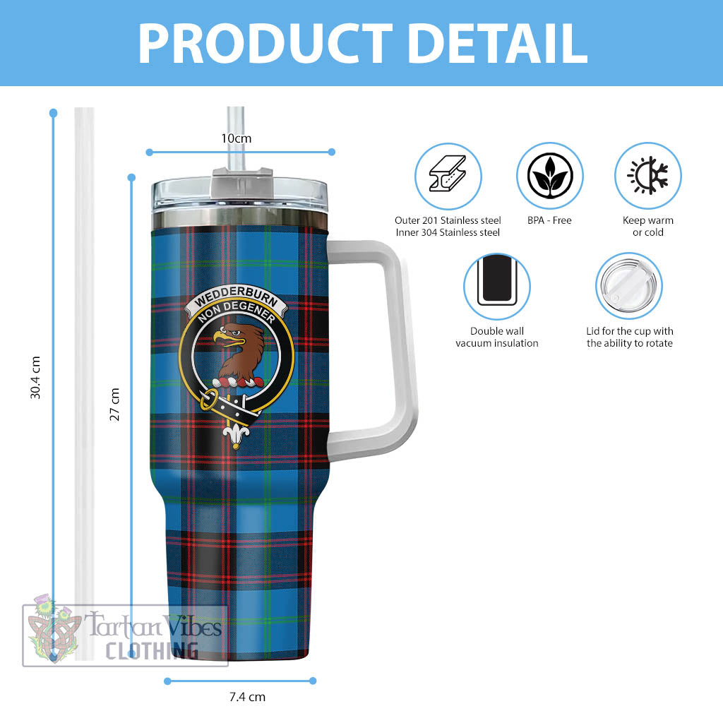 Wedderburn Tartan Tumbler with Handle with Family Crest - Tartan Vibes Clothing