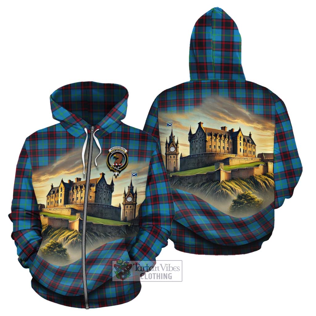 Wedderburn Tartan Family Crest Cotton Hoodie with Scottish Ancient Castle Style Zip Hoodie - Tartan Vibes Clothing