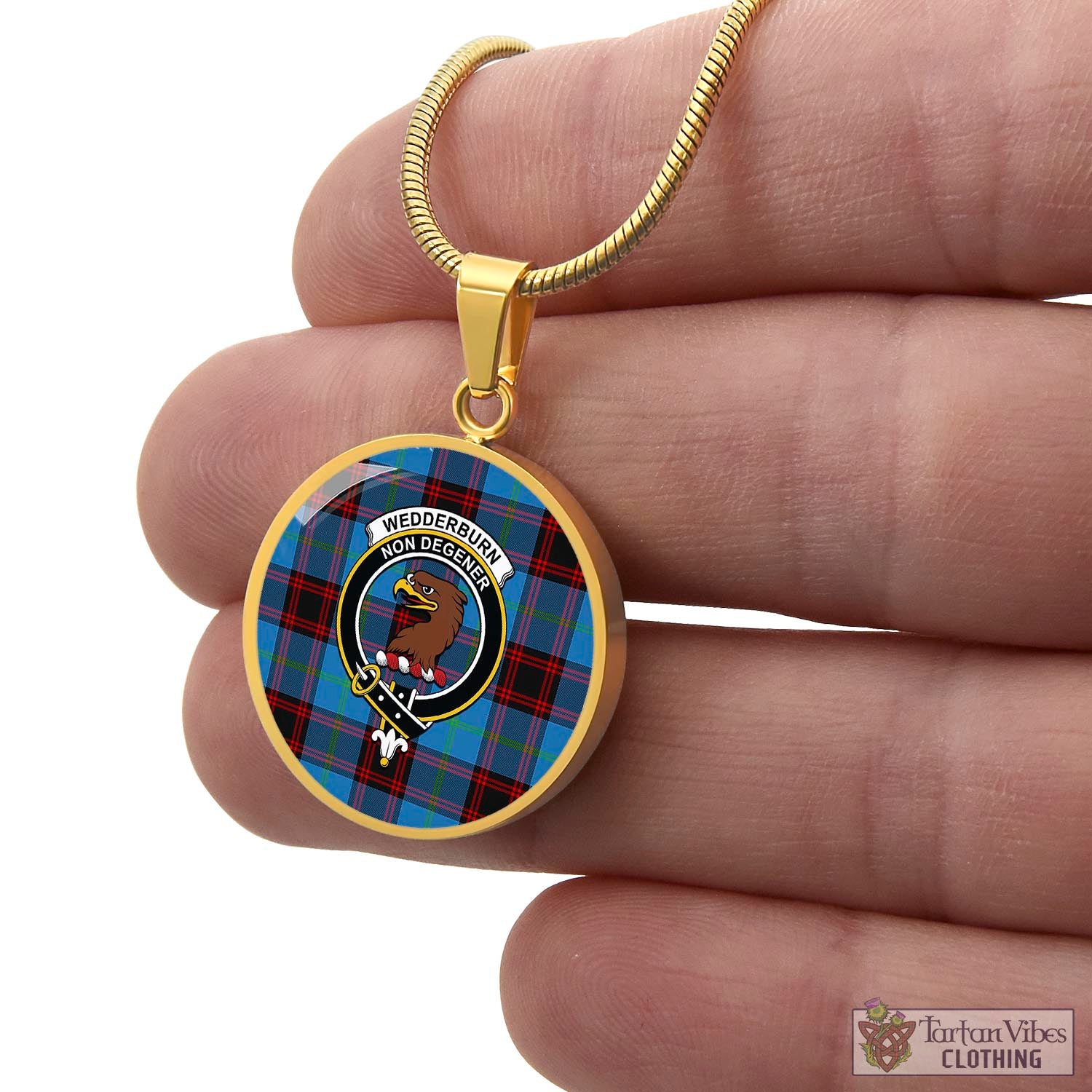 Wedderburn Tartan Circle Necklace with Family Crest - Tartan Vibes Clothing