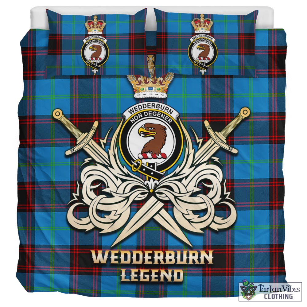Tartan Vibes Clothing Wedderburn Tartan Bedding Set with Clan Crest and the Golden Sword of Courageous Legacy