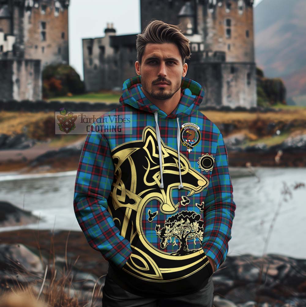 Wedderburn Tartan Cotton Hoodie with Family Crest Celtic Wolf Style - Tartan Vibes Clothing