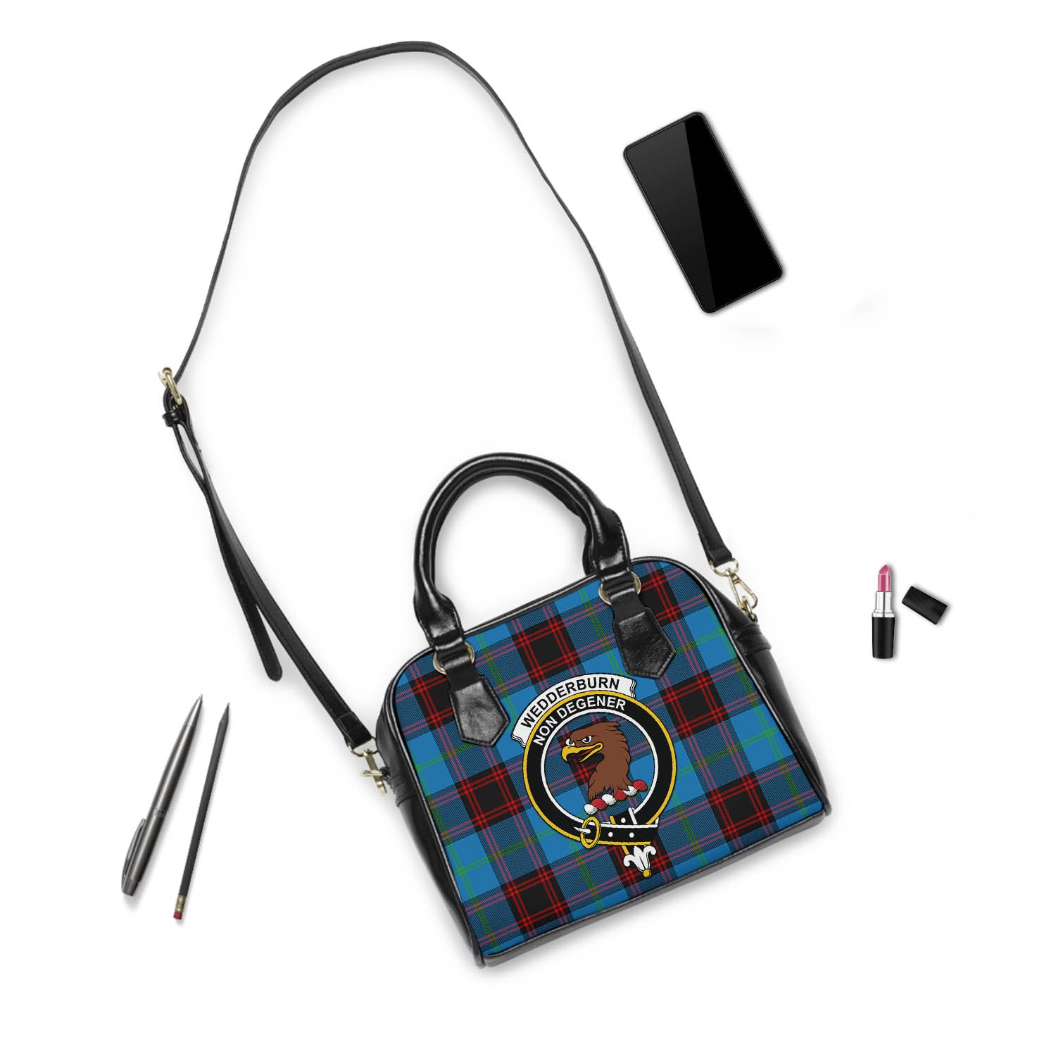 Wedderburn Tartan Shoulder Handbags with Family Crest - Tartan Vibes Clothing