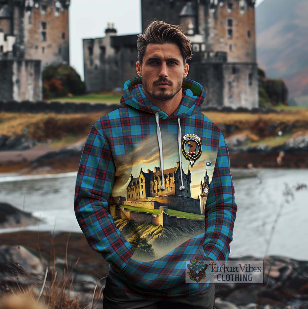 Wedderburn Tartan Family Crest Cotton Hoodie with Scottish Ancient Castle Style - Tartan Vibes Clothing