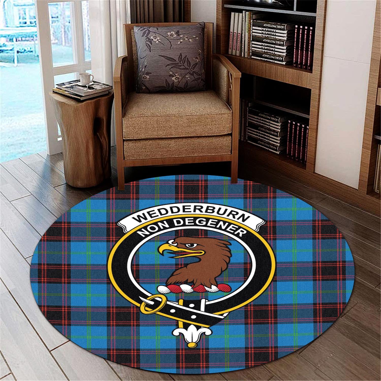 Wedderburn Tartan Round Rug with Family Crest - Tartan Vibes Clothing