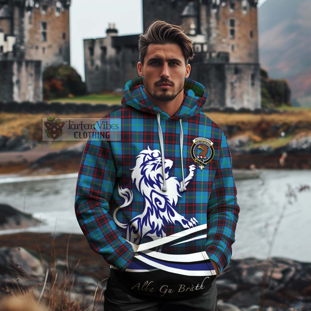 Wedderburn Tartan Cotton Hoodie with Alba Gu Brath Regal Lion Emblem - Tartan Vibes Clothing