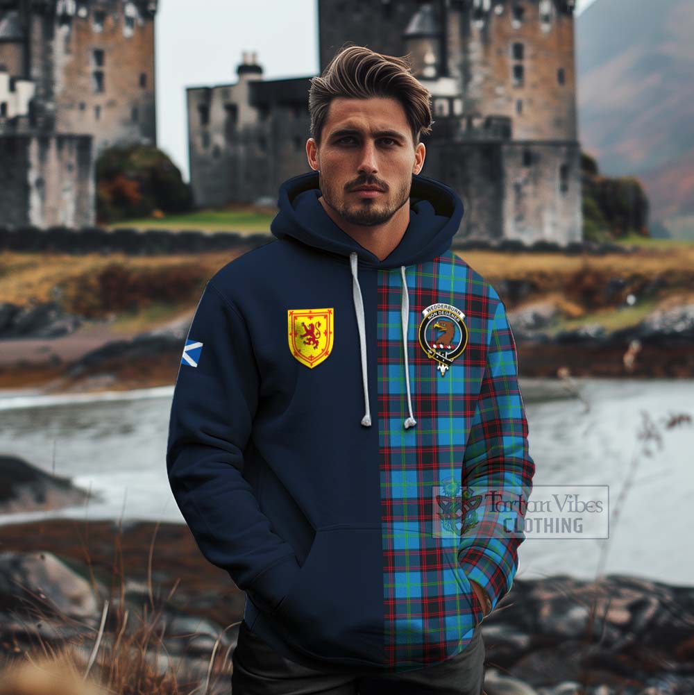 Wedderburn Tartan Cotton Hoodie Alba with Scottish Lion Royal Arm Half Style - Tartan Vibes Clothing