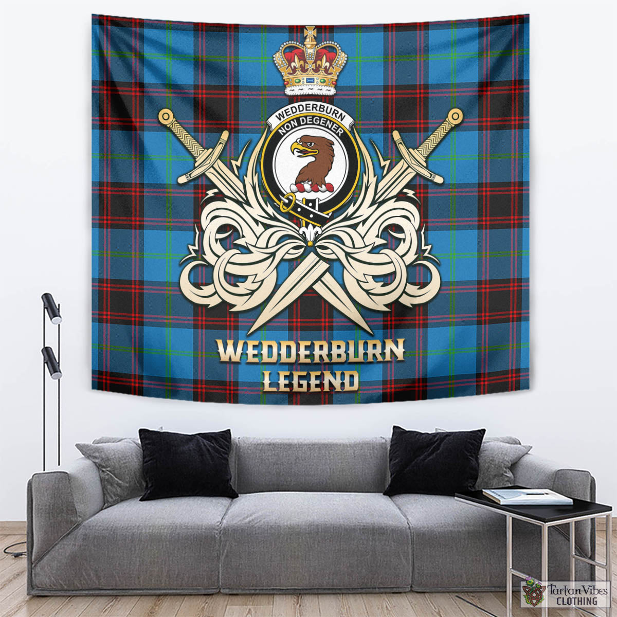 Tartan Vibes Clothing Wedderburn Tartan Tapestry with Clan Crest and the Golden Sword of Courageous Legacy