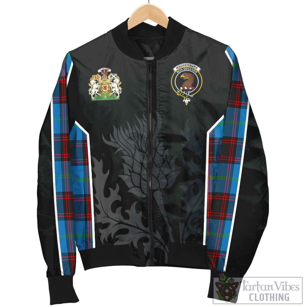 Wedderburn Tartan Bomber Jacket with Family Crest and Scottish Thistle Vibes Sport Style - Tartan Vibes Clothing