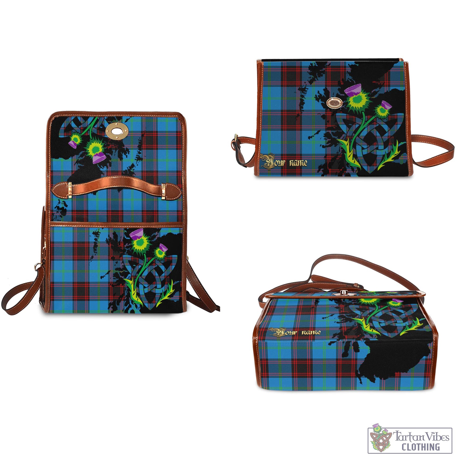 Tartan Vibes Clothing Wedderburn Tartan Waterproof Canvas Bag with Scotland Map and Thistle Celtic Accents