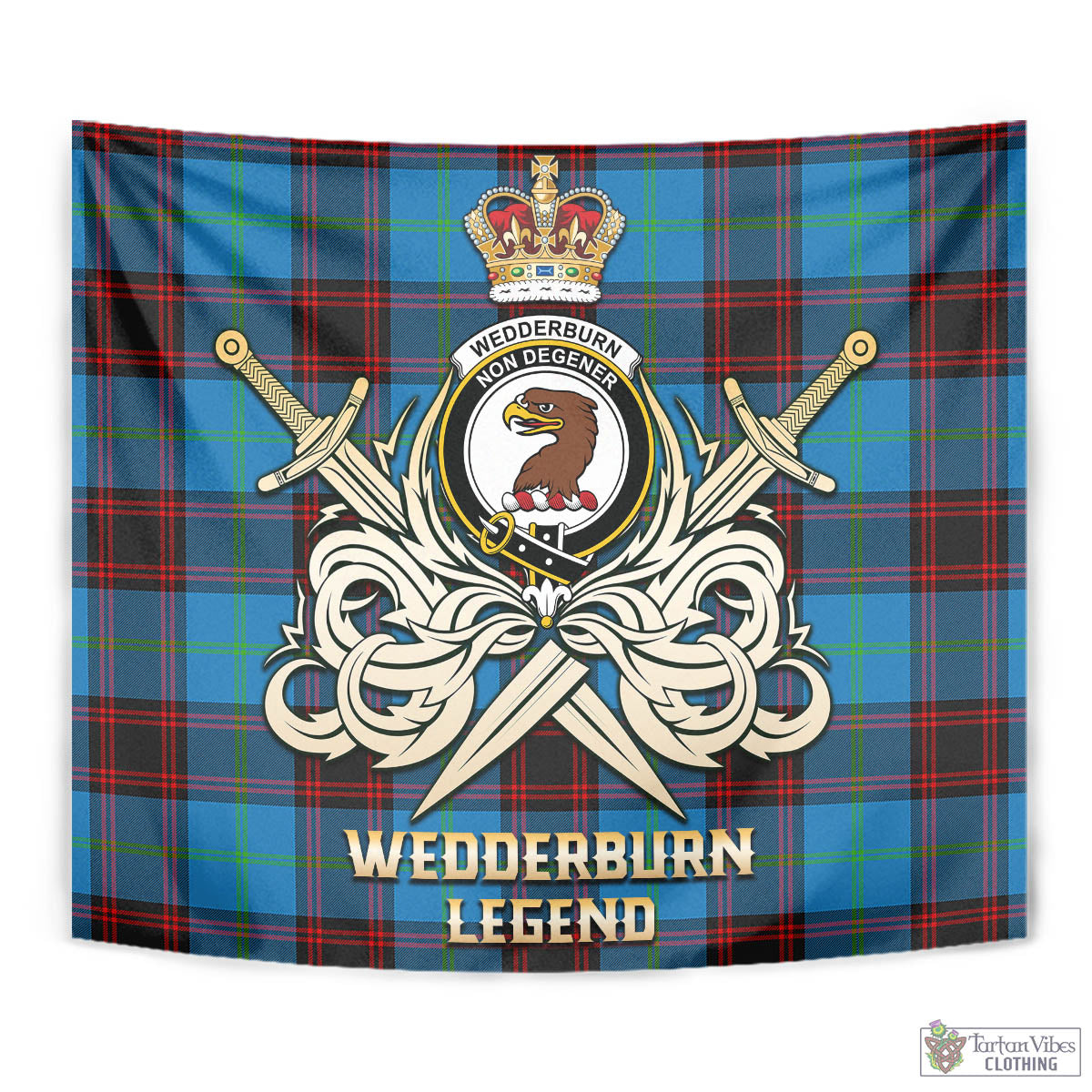 Tartan Vibes Clothing Wedderburn Tartan Tapestry with Clan Crest and the Golden Sword of Courageous Legacy