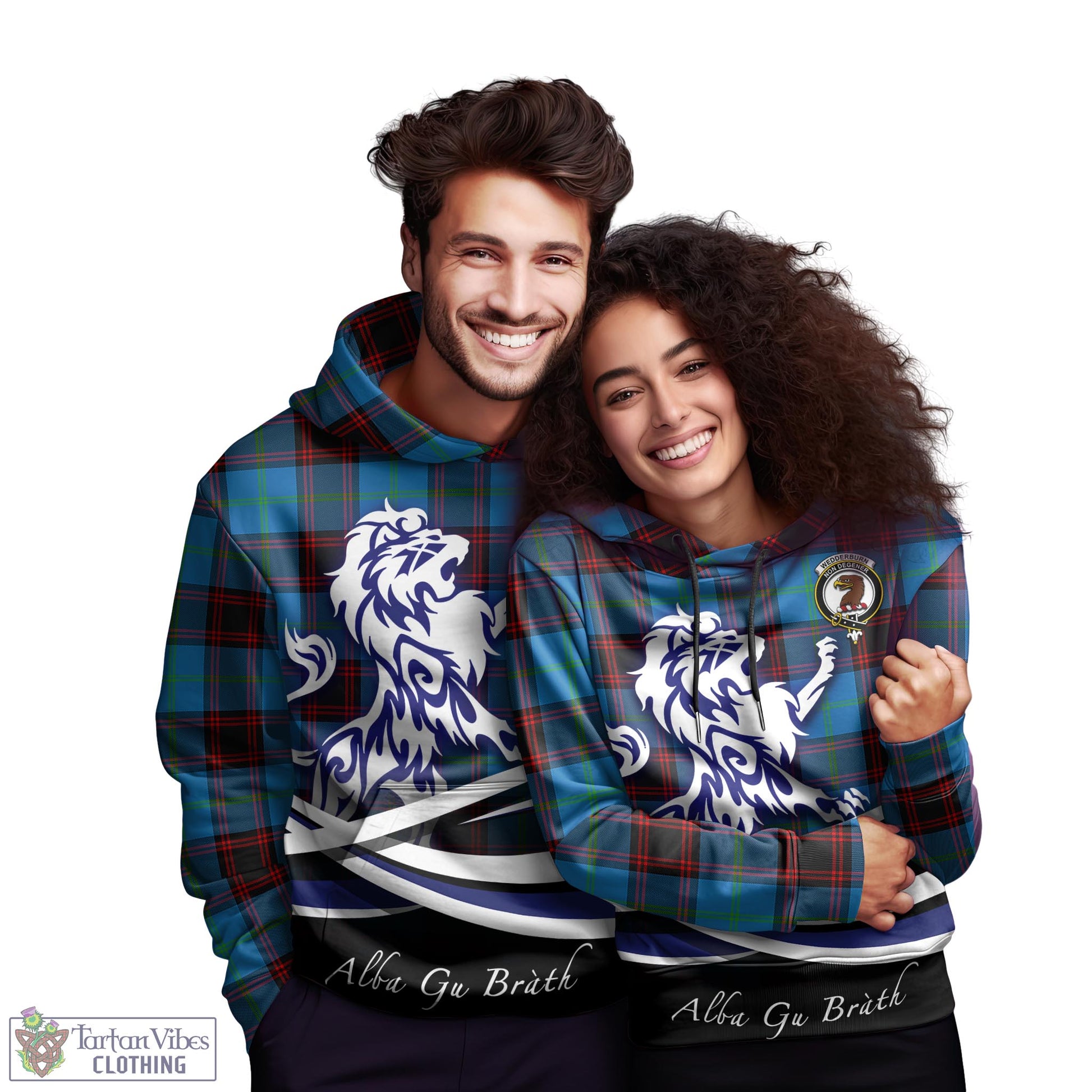 Wedderburn Tartan Hoodie with Alba Gu Brath Regal Lion Emblem - Tartan Vibes Clothing