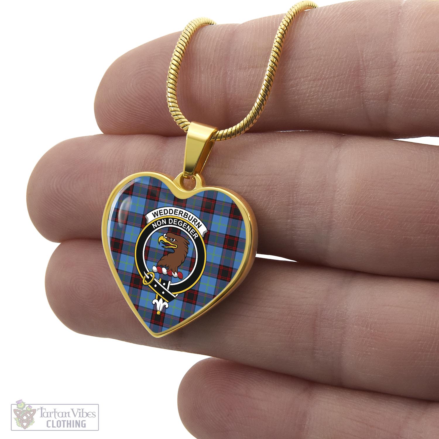 Wedderburn Tartan Heart Necklace with Family Crest - Tartan Vibes Clothing