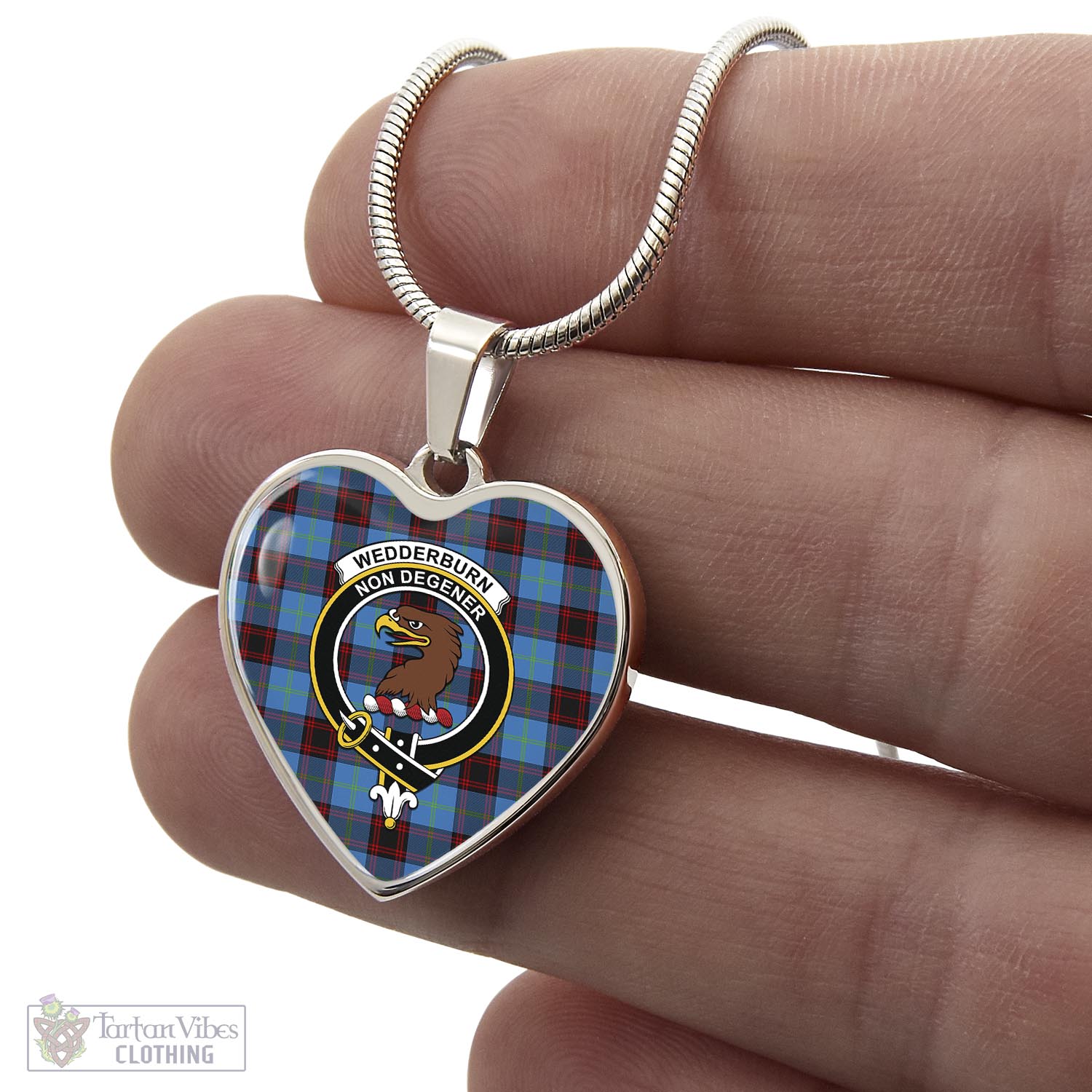 Wedderburn Tartan Heart Necklace with Family Crest - Tartan Vibes Clothing