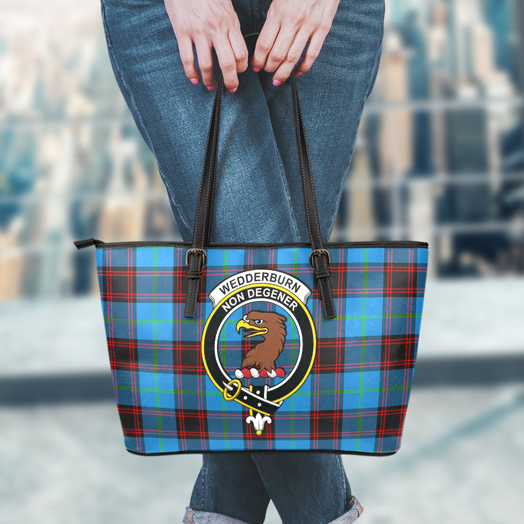 Wedderburn Tartan Leather Tote Bag with Family Crest - Tartan Vibes Clothing