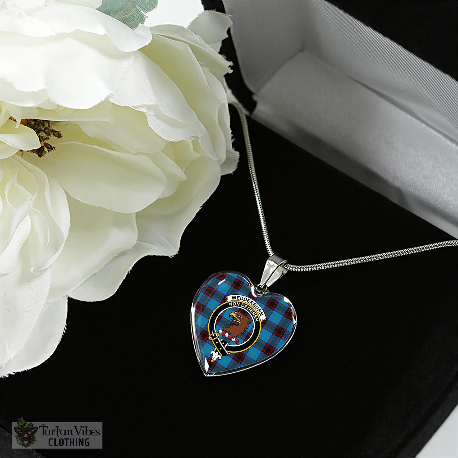 Wedderburn Tartan Heart Necklace with Family Crest - Tartan Vibes Clothing