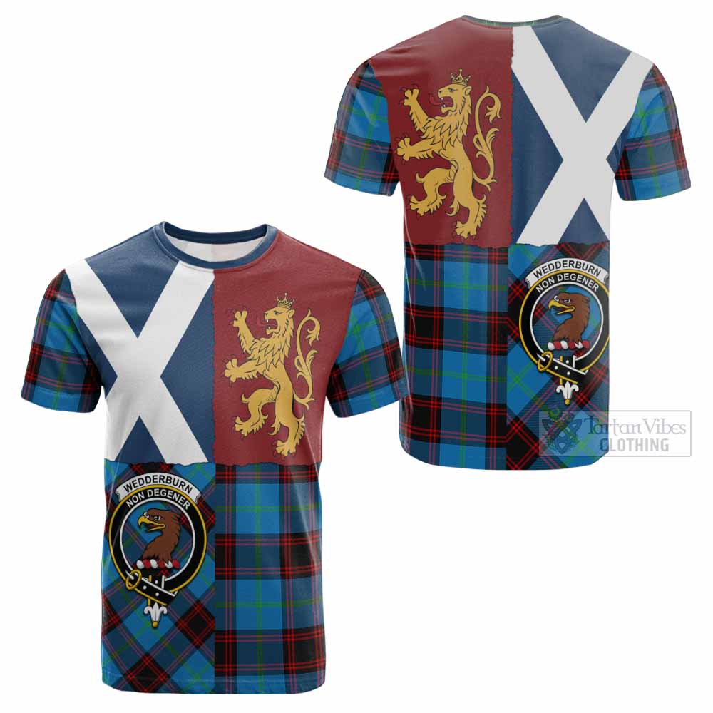 Wedderburn Crest Tartan Cotton T-shirt with Lion Rampant Saltire Style - Tartan Vibes Clothing