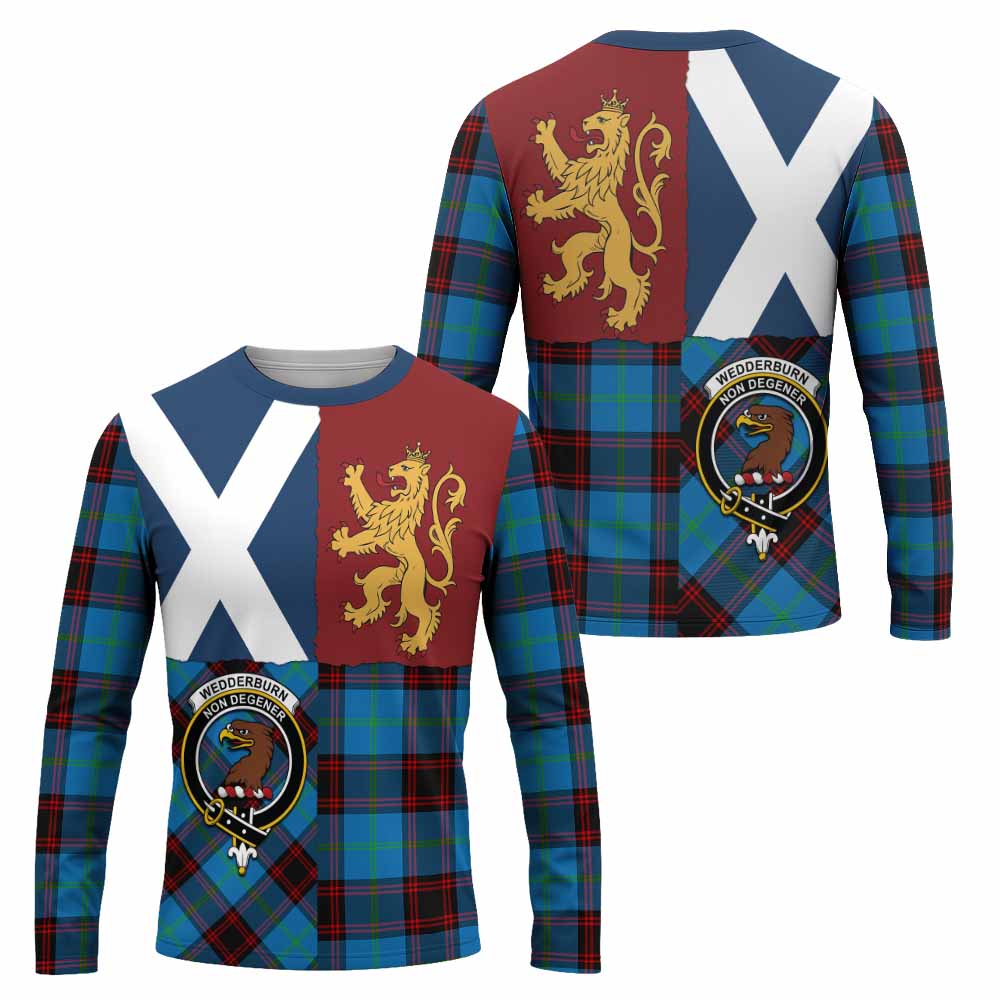 Wedderburn Crest Tartan Long Sleeve T-Shirt with Lion Rampant Saltire Style