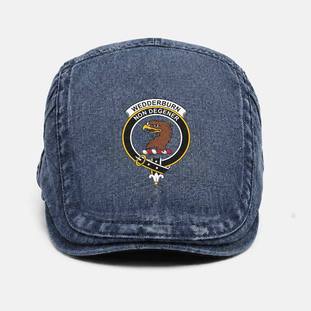 Wedderburn Scottish Clan Crest Washed Flat Cap - Unisex Jeff Cap One Size (Adjustable) Dark Blue - Tartan Vibes Clothing
