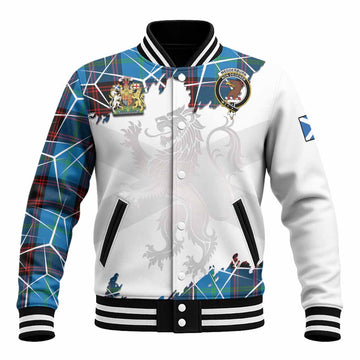 Wedderburn Tartan Baseball Jacket with Family Crest and Lion Rampant Grunge Style
