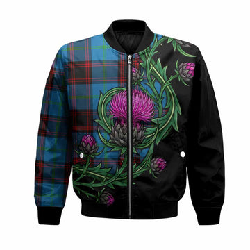 Wedderburn Tartan Bomber Jacket Resilient Scottish Thistle Unisex Black - Tartan Vibes Clothing