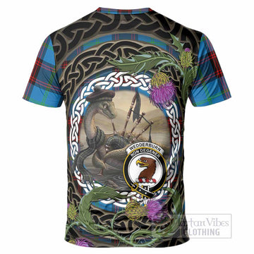 Wedderburn Tartan Crest Bagpipe Nessie T-Shirt Scottish Loch Ness Monster Celtic Thistle