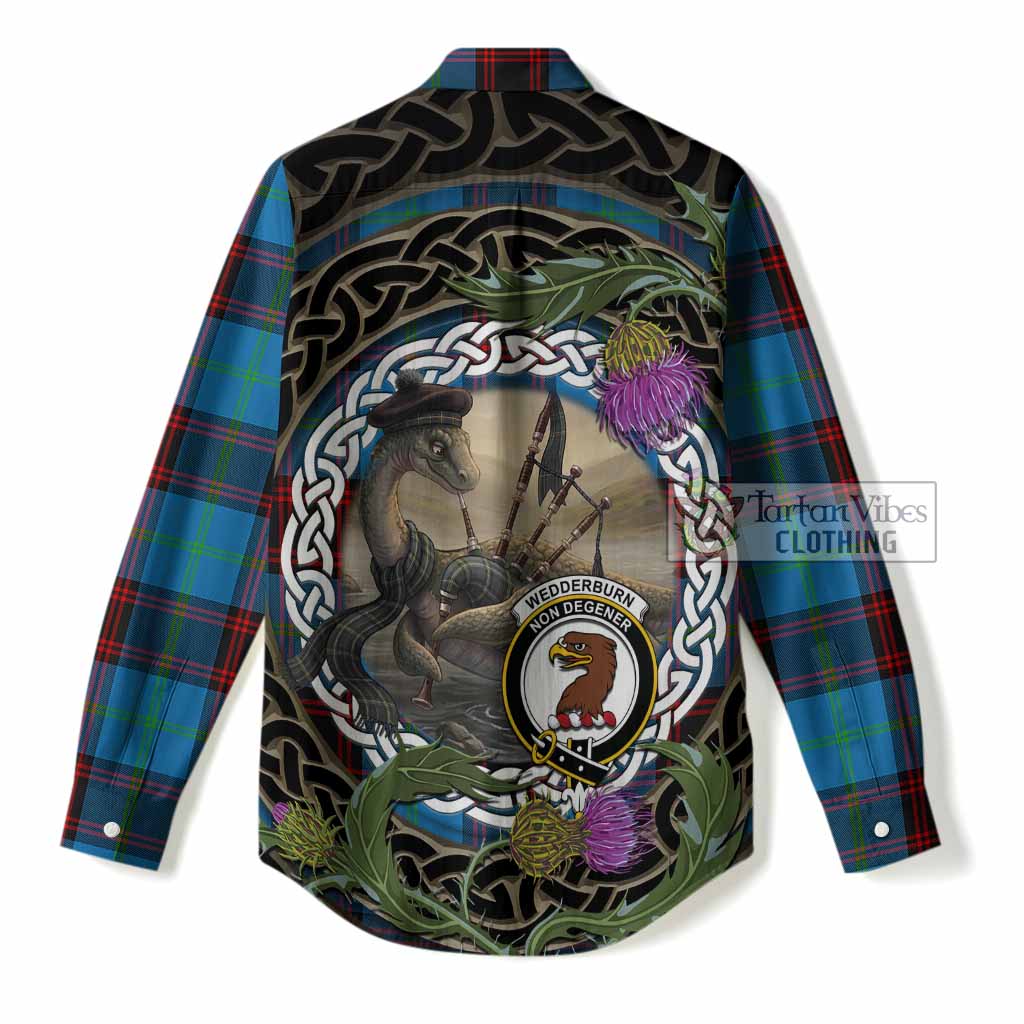 Wedderburn Tartan Crest Bagpipe Nessie Women Casual Shirt Scottish Loch Ness Monster Celtic Thistle