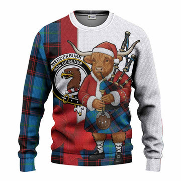 Wedderburn Tartan Crest Christmas Christmas Ugly Sweater Highland Cow Bagpipes Coquette Bow Style