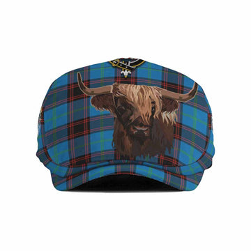 Wedderburn Tartan Crest Flat Cap, Jeff Cap Scotland Heilan Coo Tartan Seamless Style