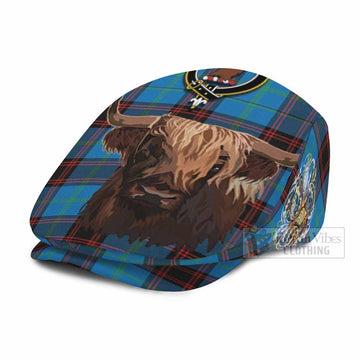 Wedderburn Tartan Crest Flat Cap, Jeff Cap Scotland Heilan Coo Tartan Seamless Style