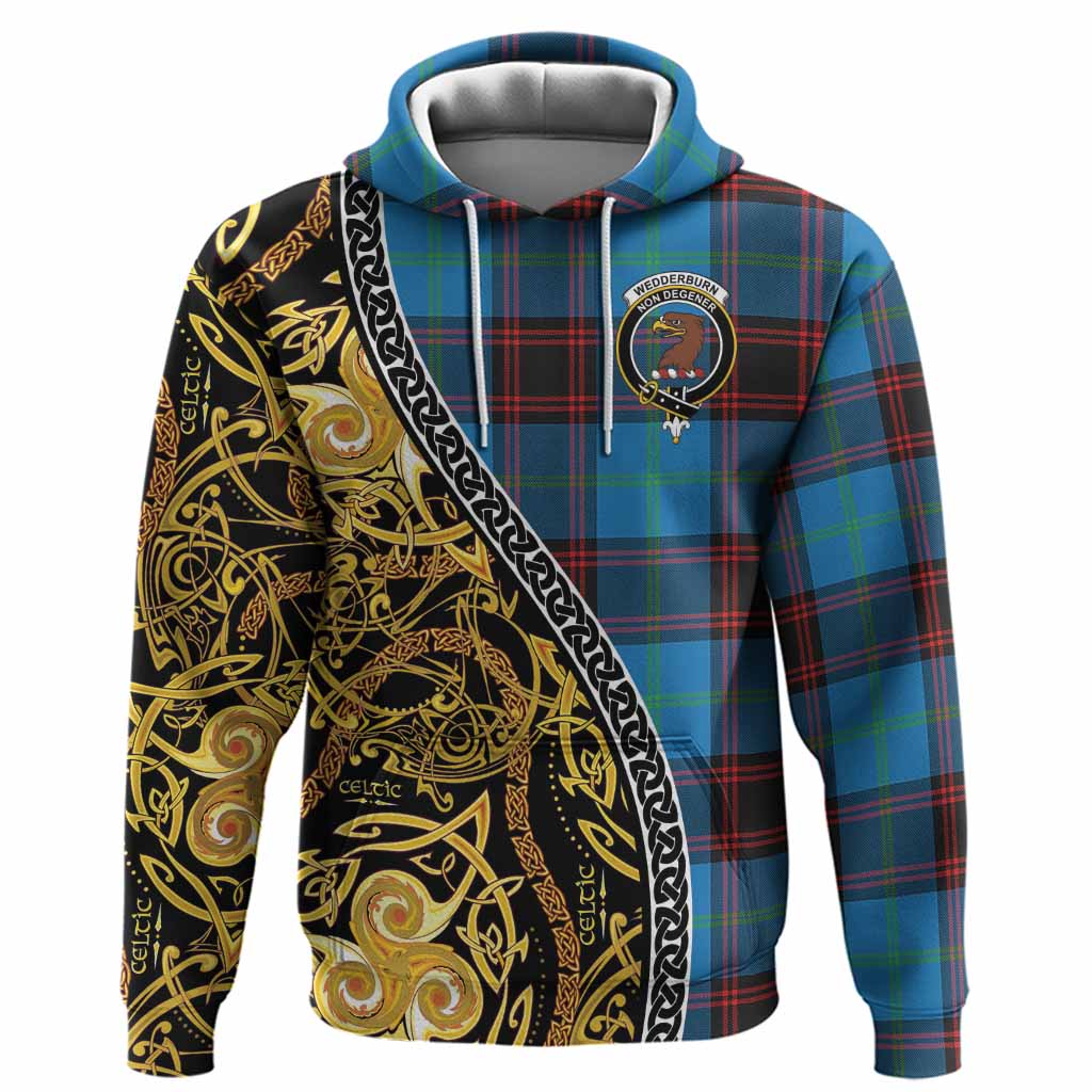Wedderburn Tartan Crest Hoodie Celtic Knot and Triple Trickle Spiral Symbols