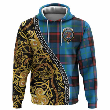 Wedderburn Tartan Crest Hoodie Celtic Knot and Triple Trickle Spiral Symbols