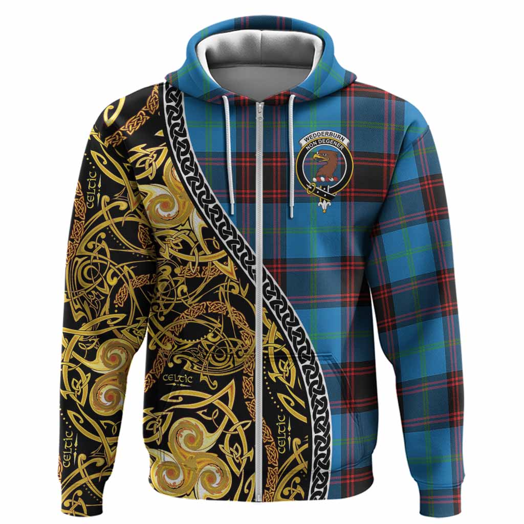 Wedderburn Tartan Crest Hoodie Celtic Knot and Triple Trickle Spiral Symbols