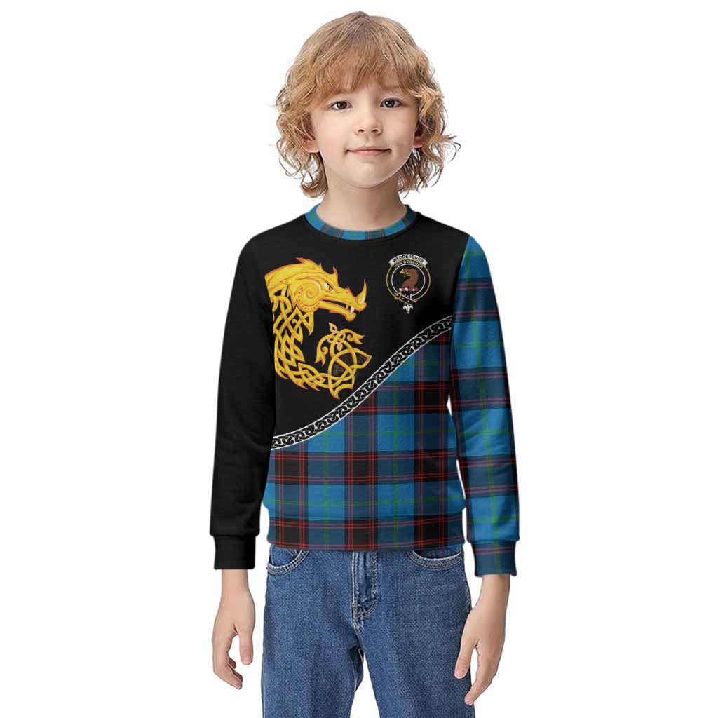 Wedderburn Tartan Crest Kid Knitted Sweatshirt Legendary Dragon Knot Half Style