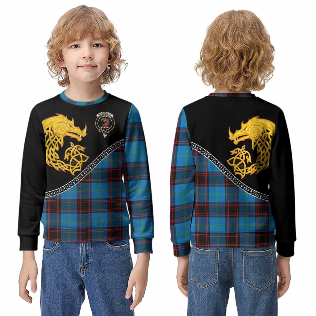 Wedderburn Tartan Crest Kid Knitted Sweatshirt Legendary Dragon Knot Half Style