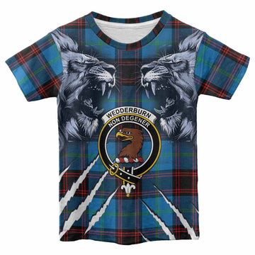 Wedderburn Tartan Crest Kid T-shirt Ferocious Lion Style