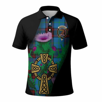 Wedderburn Tartan Crest Polo Shirt Celtic Cross Thistle Flowers