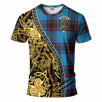 Wedderburn Tartan Crest T-Shirt Celtic Knot and Triple Trickle Spiral Symbols