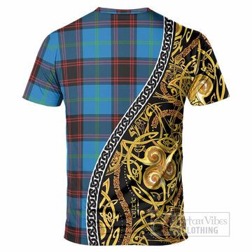 Wedderburn Tartan Crest T-Shirt Celtic Knot and Triple Trickle Spiral Symbols